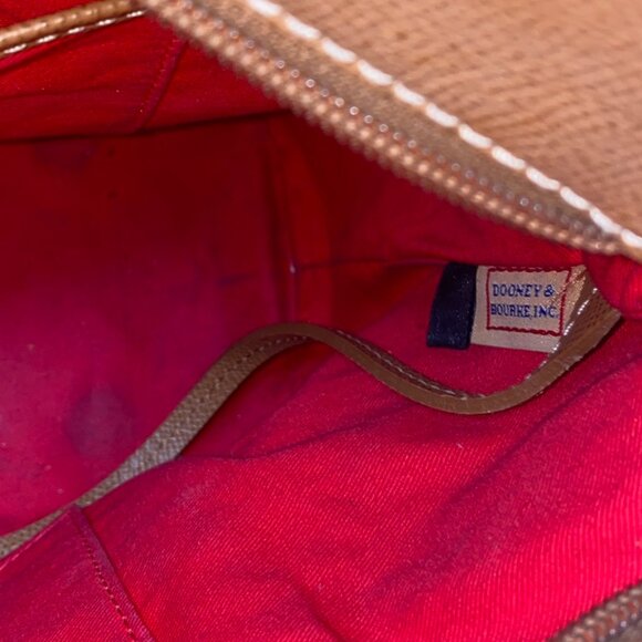 Dooney & Bourke Davis Leather Logo Lock Tote Bag - Brown with Red Interior - Picture 15 of 15